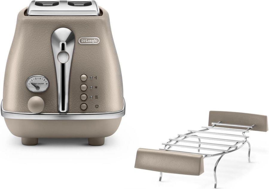 Тостер DELONGHI CTOE2103.BG, бежевый Тостер DELONGHI CTOE2103.BG, бежевыйТостеры<br>мощность 900Вт, отделений- 2, режимов- 6, степеней обжаривания- 3, подогревание булочек, лоток для крошек, разморозка и обжаривание, автоцентрирование тостов, функция подогрев, цвет - бежевый<br><br>Цвет: бежевый