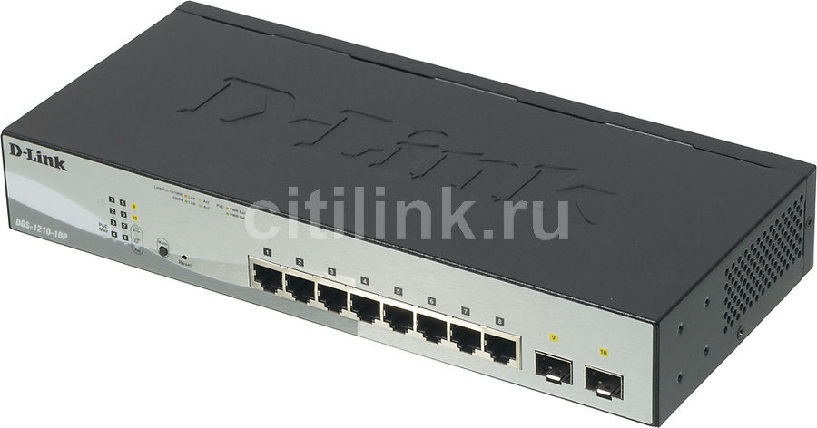 Коммутатор D-LINK DGS-1210-10P/F Коммутатор D-LINK DGS-1210-10P/FКоммутаторы<br>настраиваемый, настольный/монтируемый в 19 стойку, порты 1000Base-T(Gigabit Ethernet): 8 шт., PoE бюджет: 65Вт<br>