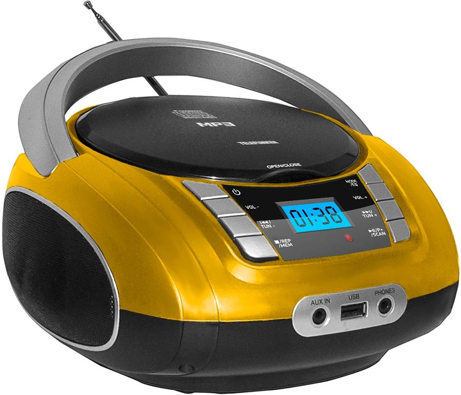 Аудиомагнитола TELEFUNKEN TF-CSRP3448, желтый Аудиомагнитола TELEFUNKEN TF-CSRP3448, желтыйМагнитолы<br>мощность: 4Вт, поддержка CD, CDRW, воспроизведение MP3, WMA, интерфейс USB, цвет: желтый<br><br>Цвет: желтый