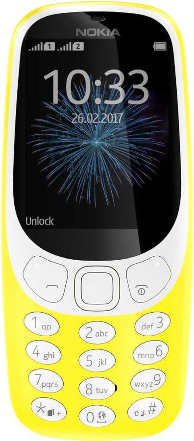 Мобильный телефон NOKIA 3310 2017 желтый Мобильный телефон NOKIA 3310 2017 желтыйМобильные телефоны<br>экран: 2.4, QVGA, 320x240, камера: 2Мп, FM-радио, время работы в режиме разговора, до: 22.1ч, в режиме ожидания, до: 744ч<br><br>Цвет: желтый
