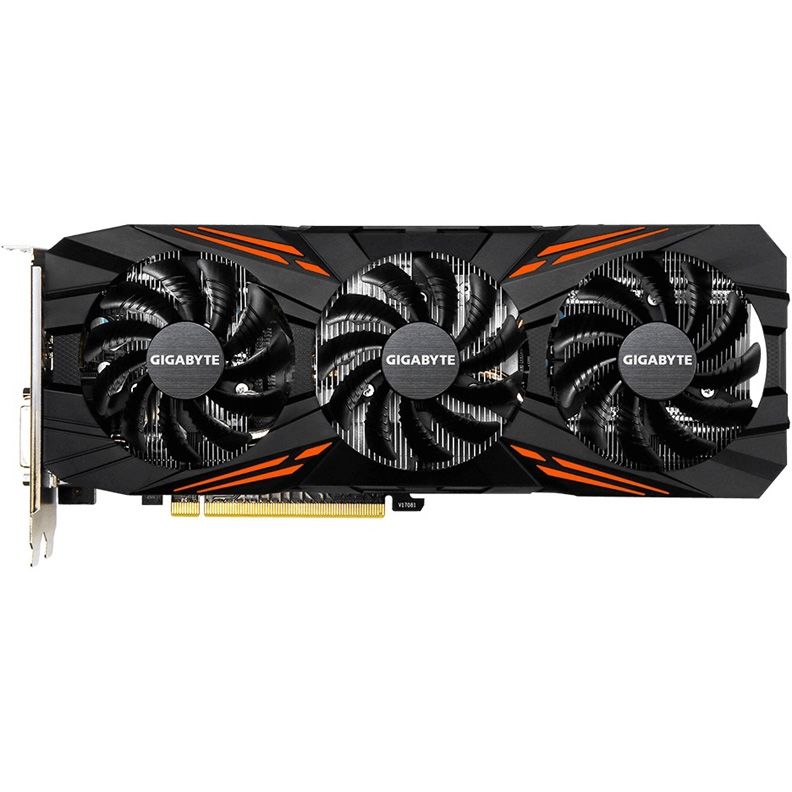 Видеокарта GIGABYTE GeForce GTX 1070Ti, GV-N107TGAMING OC-8GD, 8Гб, GDDR5, OC, Ret Видеокарта GIGABYTE GeForce GTX 1070Ti, GV-N107TGAMING OC-8GD, 8Гб, GDDR5, OC, RetВидеокарты<br>nVidia GeForce GTX 1070Ti; частота процессора: 1645 МГц (1733 МГц, в режиме Boost); частота памяти: 8008МГц; объём видеопамяти: 8Гб; тип видеопамяти: GDDR5; OverClock Edition; поддержка: SLI; DirectX 12/OpenGL 4.5; доп. питание: 8 pin; блок питания не менее: 500Вт; тип поставки: Ret<br>
