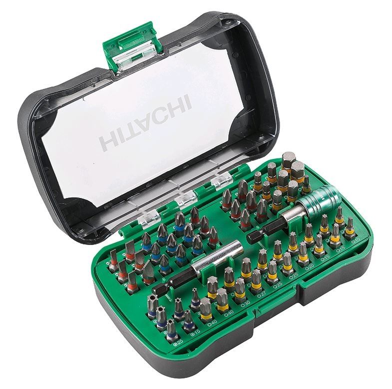 Набор бит HITACHI HTC-40019994, 60шт Набор бит HITACHI HTC-40019994, 60штНаборы бит и сверл<br>Набор из 60 насадок: 3 x PH 1, 2, 3; 3 x PZ 1, 2, 3; SL 3.5, 6.5; 2 x SL 4.5, 5.5; 2 x Hex 4, 5, 6, 8; 3 x T 10, 15, 20, 25, 30, 40; 2 x T 27; TX 10,15, 20, 25, 30, 40; Магнитный держатель бит; Магнитный быстросъемный держатель бит.<br>