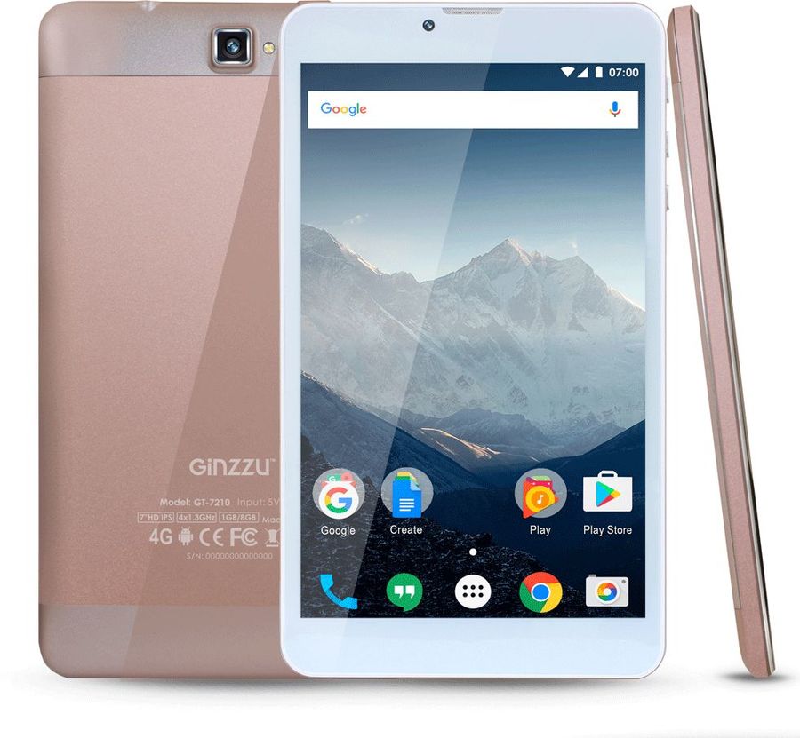 Планшет GINZZU GT-7210, 1GB, 8GB, 3G, 4G, Android 7.0 розовый [00-00001035]