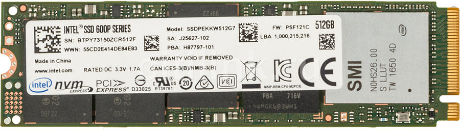SSD накопитель INTEL 600p Series SSDPEKKW512G7X3 512Гб, M.2 2280, PCI-E x4 накопитель ssd intel 512gb original pci e x4 ssdpekka512g701 m 2 2280 ssdpekka512g701 953767