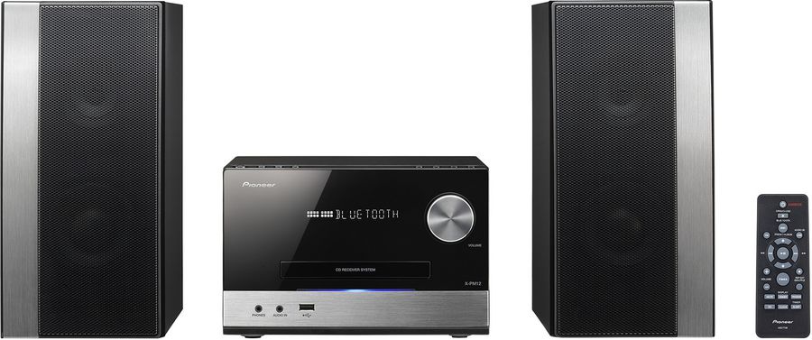 Музыкальный центр PIONEER X-PM12, черный Музыкальный центр PIONEER X-PM12, черныйМузыкальные центры<br>мощность: 76Вт, поддержка CD, эквалайзер, поддержка iPod, интерфейс USB, Bluetooth, пульт ДУ<br><br>Цвет: черный/серебристый