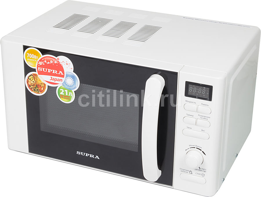 Микроволновая печь SUPRA MWS-2107TW, белый Микроволновая печь SUPRA MWS-2107TW, белыйМикроволновые печи<br>мощность 700Вт, объем 21л, автоматическая разморозка, блокировка от детей, цвет- белый<br>