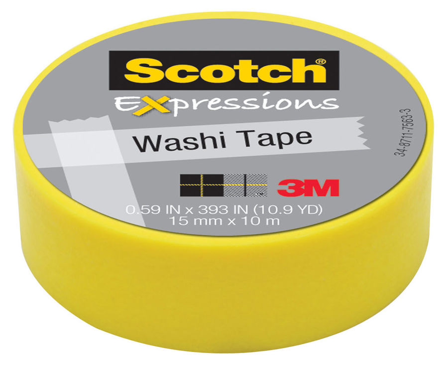 Клейкая лента декоративная 3M Scotch Wash 7100019519 желтая шир.15мм дл.10м Клейкая лента декоративная 3M Scotch Wash 7100019519 желтая шир.15мм дл.10мКлейкая лента<br>ширина: 15мм; длина: 10м<br>