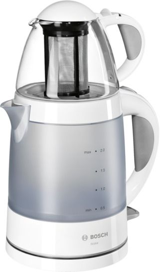 Чайный набор BOSCH TTA2201, 1785Вт, белый Чайный набор BOSCH TTA2201, 1785Вт, белыйЧайники электрические<br>мощность - 1785Вт; объем - 2л; корпус - пластик; фильтр от накипи, заварочный чайник; цвет - белый<br><br>Цвет: белый