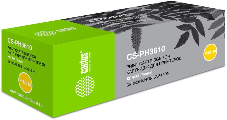 Картридж CACTUS CS-PH3610 черный Картридж CACTUS CS-PH3610 черныйКартриджи<br>черный, примерный ресурс(страниц)- 5900, для Phaser 3610/3610N/3615/3615DN/3610DN/WorkCentre 3615/3615DN<br><br>Цвет: черный