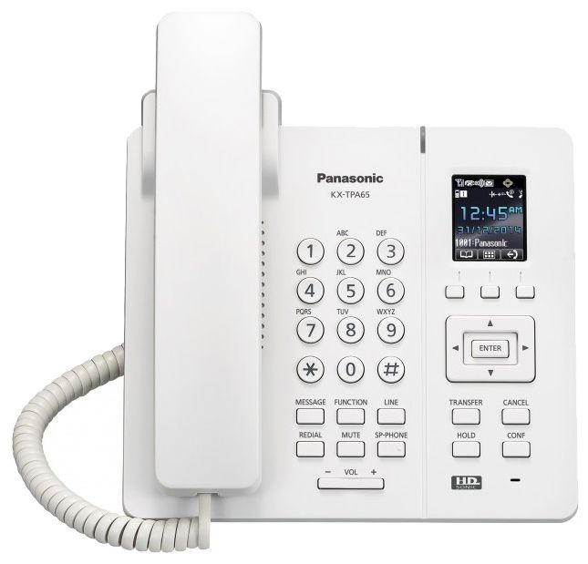 IP телефон PANASONIC KX-TPA65RU IP телефон PANASONIC KX-TPA65RUIP-телефоны<br>дисплей: цветной; питание: сетевой адаптер; цвет: белый<br><br>Цвет: белый