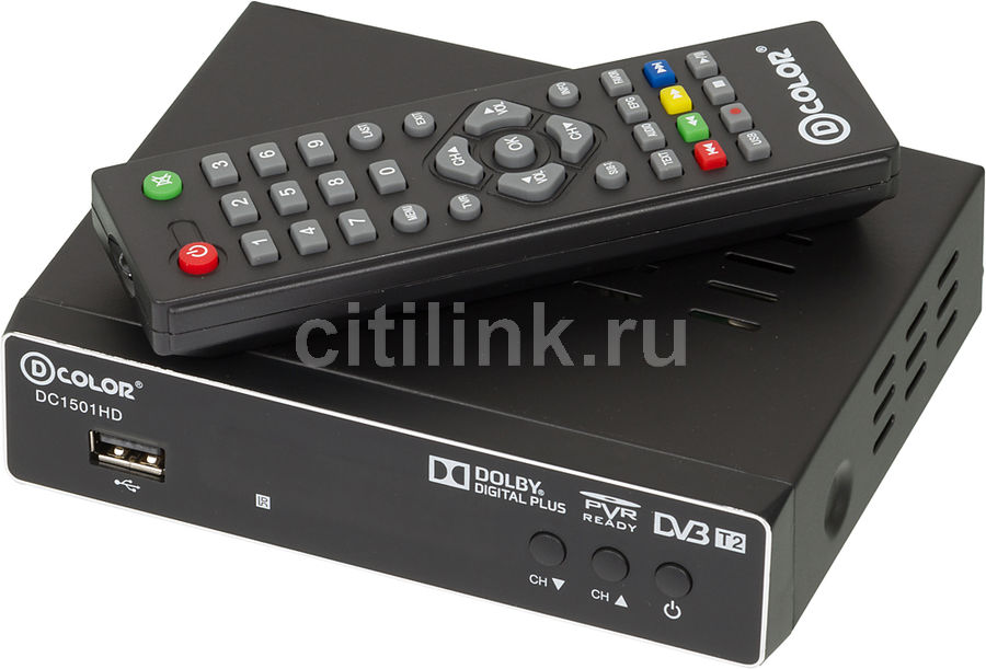 Ресивер DVB-T2 D-COLOR DC1501HD, черный