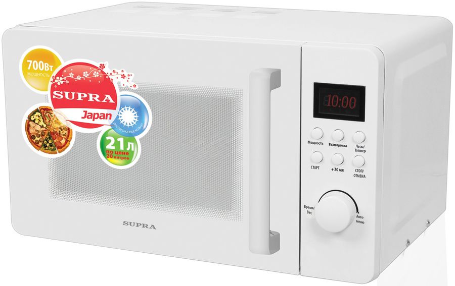Микроволновая печь SUPRA MWS-2103TW, белый Микроволновая печь SUPRA MWS-2103TW, белыйМикроволновые печи<br>мощность 700Вт, объем 21л, автоматическая разморозка, цвет- белый<br>