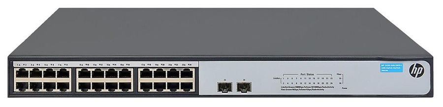 Коммутатор HPE 1420-24G-2S, JH018A Коммутатор HPE 1420-24G-2S, JH018AКоммутаторы<br>неуправляемый, монтируемый в 19 стойку, порты 1000Base-T(Gigabit Ethernet): 24 шт.<br>