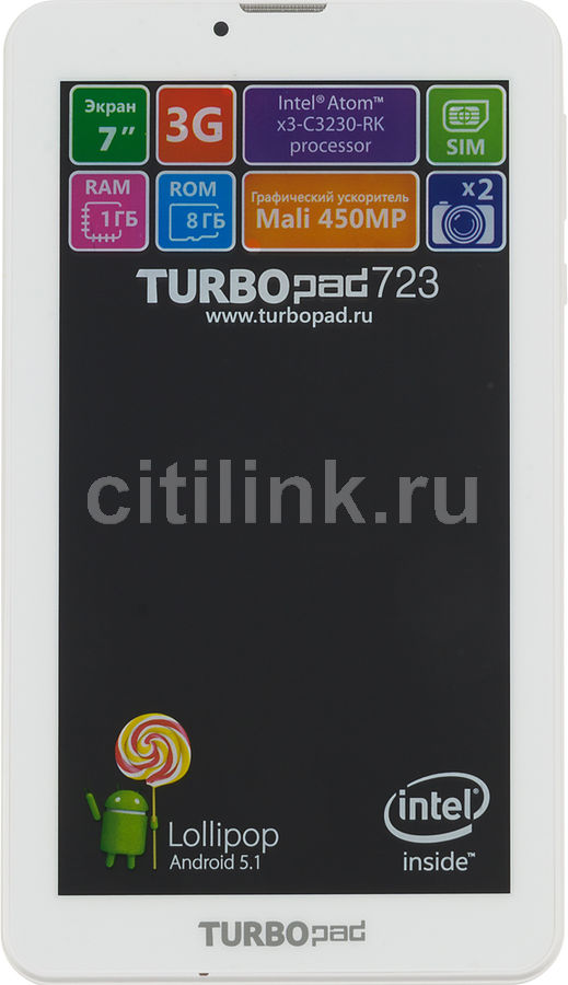 Планшет TURBO TurboPad 723, 1GB, 8GB, 3G, Android 5.1 белый [рт00020447]