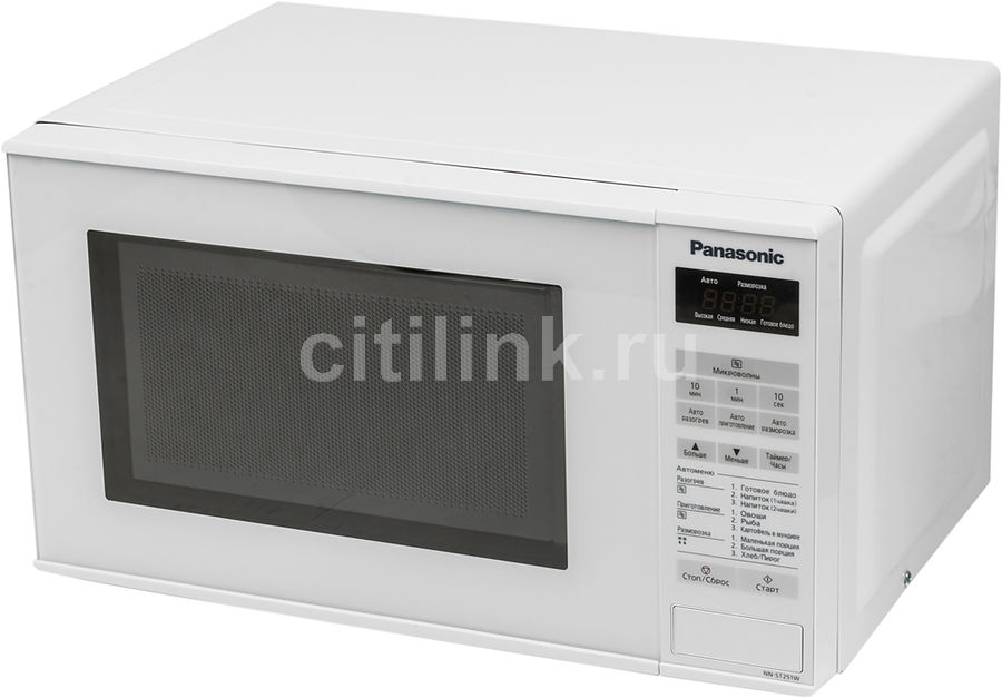 Микроволновая печь PANASONIC NN-ST251WZTE, белый Микроволновая печь PANASONIC NN-ST251WZTE, белыйМикроволновые печи<br>мощность 800Вт, объем 20л, внутреннее покрытие- эмаль, автоматическая разморозка, блокировка от детей, цвет- белый<br>