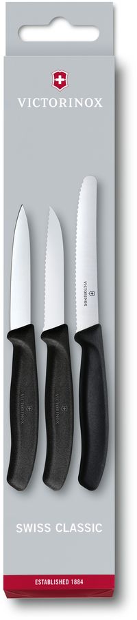 Набор ножей кухон. Victorinox Swiss Classic Paring (6.7113.3) компл.:3шт черный европодвес Набор ножей кухон. Victorinox Swiss Classic Paring (6.7113.3) компл.:3шт черный европодвесНаборы ножей<br>Наборы кухонных ножей Victorinox – это изделия высокого качества, которые полностью отвечают всем требованиями международных стандартов.Материал лезвия:Сталь прокатная, молибден-ванадиевая (X50 Cr Mo V 15) Материал рукояти:Полипропилен Цвет:Черная рукоять.<br><br>Цвет: черный