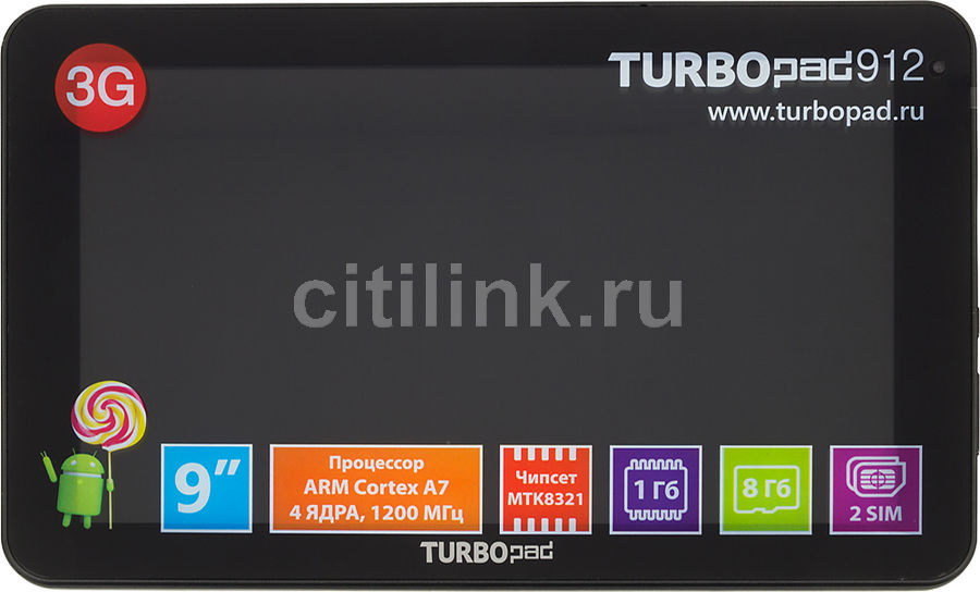 Планшет TURBO TurboPad 912 NEW, 1GB, 8GB, 3G, Android 5.1 темно-серый [рт00020435]