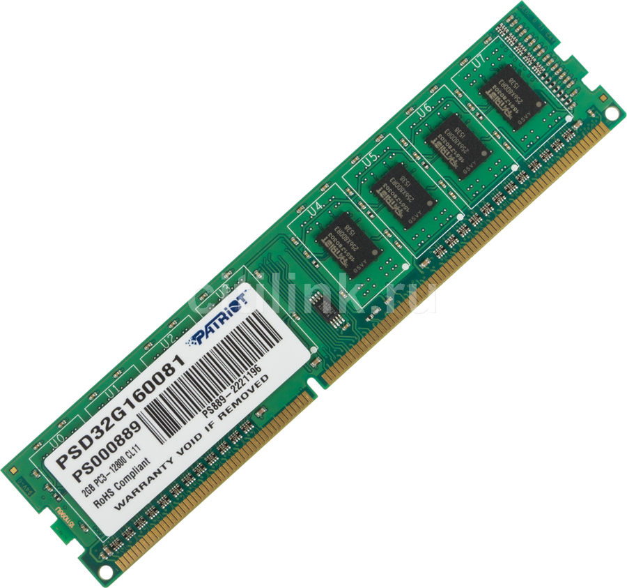 Модуль памяти PATRIOT PSD32G160081 DDR3 - 2Гб 1600, DIMM, Ret Модуль памяти PATRIOT PSD32G160081 DDR3 - 2Гб 1600, DIMM, RetМодули памяти<br>240-pin; частота: 1600; латентность: CL11; форм-фактор: DIMM; тип поставки: Ret<br>