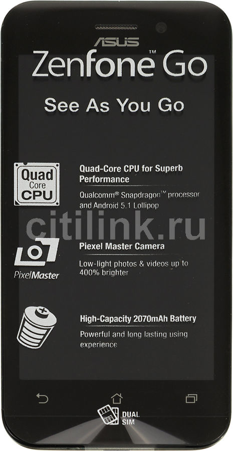Смартфон ASUS Zenfone Go 8Gb, ZB452KG, черный