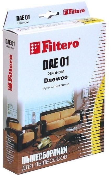 Пылесборники FILTERO DAE 01 Эконом, бумажные, 4 Пылесборники FILTERO DAE 01 Эконом, бумажные, 4Аксессуары для пылесосов<br>Бумажные пылесборники Filtero произведены из специальной двухслойной фильтровальной бумаги на оборудовании соответствующему европейскому стандарту качества ISO 9002<br>