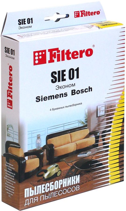 Пылесборники FILTERO SIE 01 Эконом, бумажные, 4 Пылесборники FILTERO SIE 01 Эконом, бумажные, 4Аксессуары для пылесосов<br>Бумажные пылесборники Filtero произведены из специальной двухслойной фильтровальной бумаги на оборудовании соответствующему европейскому стандарту качества ISO 9002<br>