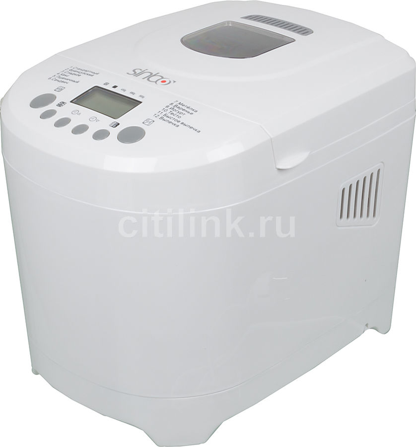 Хлебопечь SINBO SBM 4717, белый Хлебопечь SINBO SBM 4717, белыйХлебопечи<br>мощность 600Вт, вес выпечки 450/680/900г, отсрочка старта 10ч, программ приготовления- 12, форма выпечки буханка, антипригарное покрытие, замес теста, поддержание температуры, цвет- белый<br><br>Цвет: белый