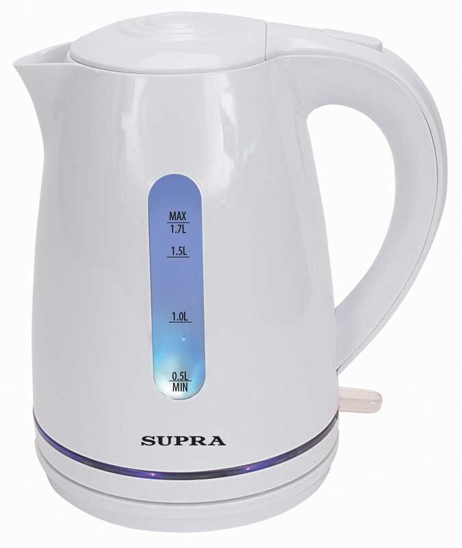 Чайник электрический SUPRA KES-1729, 2200Вт, белый Чайник электрический SUPRA KES-1729, 2200Вт, белыйЧайники электрические<br>мощность - 2200Вт; объем - 1.7л; корпус - пластик; фильтр от накипи, цвет - белый<br><br>Цвет: белый