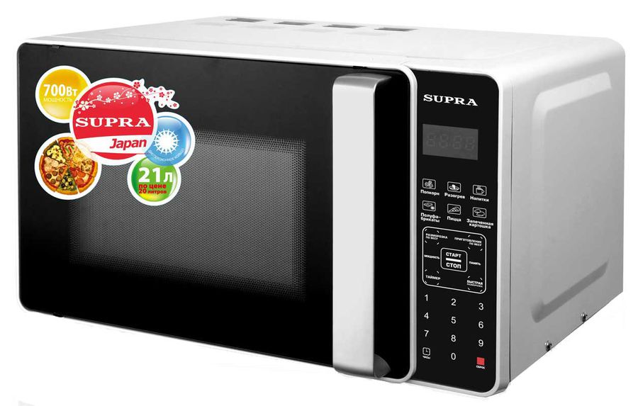 Микроволновая печь SUPRA MWS-2106SW, серебристый Микроволновая печь SUPRA MWS-2106SW, серебристыйМикроволновые печи<br>мощность 700Вт, объем 21л, автоматическая разморозка, блокировка от детей, цвет- серебристый<br>