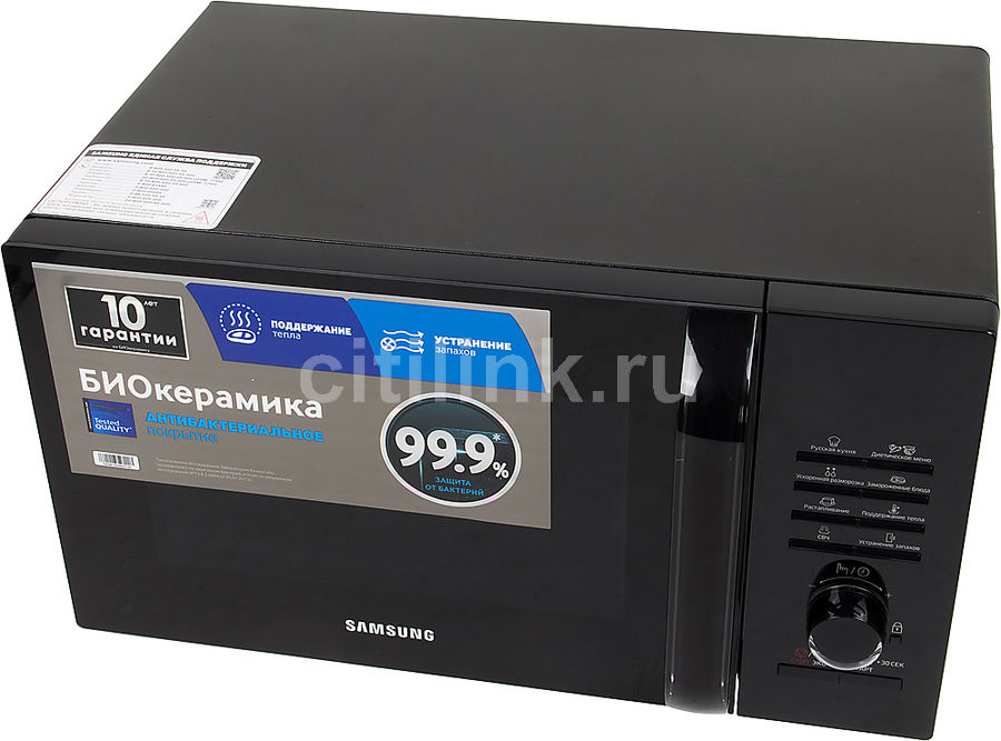 Микроволновая печь SAMSUNG MS23H3115QK, черный Микроволновая печь SAMSUNG MS23H3115QK, черныйМикроволновые печи<br>мощность 800Вт, объем 23л, внутреннее покрытие- биокерамическая эмаль, автоматическая разморозка, блокировка от детей, цвет- черный<br>