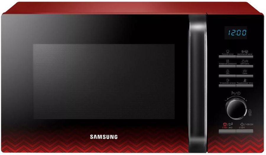 Микроволновая печь SAMSUNG MG23H3115PR, черный Микроволновая печь SAMSUNG MG23H3115PR, черныйМикроволновые печи<br>мощность 800Вт, объем 23л, гриль, внутреннее покрытие- биокерамическая эмаль, автоматическая разморозка, цвет- черный<br>