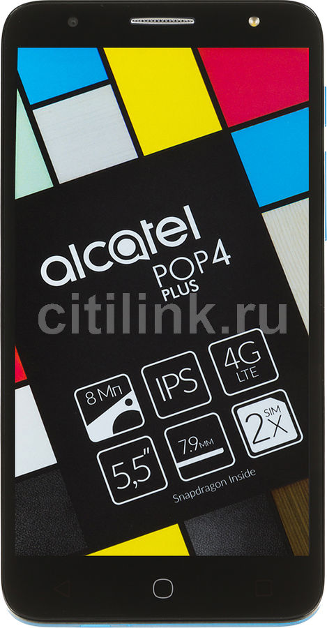 Смартфон ALCATEL Pop 4 Plus 5056D синий Смартфон ALCATEL Pop 4 Plus 5056D синийМобильные телефоны<br>ОС Android 6.0, экран: 5.5, IPS, 1280x720, процессор: Qualcomm MSM8909, 1100МГц, 4-х ядерный, камера: 8Мп, FM-радио, GPS, время работы в режиме разговора, до: 18ч, в режиме ожидания, до: 525ч<br><br>Цвет: синий