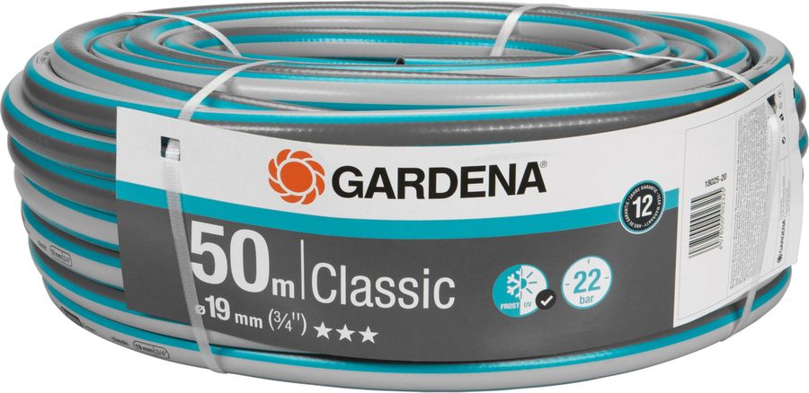 Шланг Gardena Classic 3/4 50м (18025-20.000.00) Шланг Gardena Classic 3/4 50м (18025-20.000.00)Поливочное оборудование<br>Шланг GARDENA Classic, прекрасно сохраняет свою форму благодаря высококачественному текстильному армированию, отсутствуют фталаты и тяжелые металлы, невосприимчив к УФ-излучению.<br>