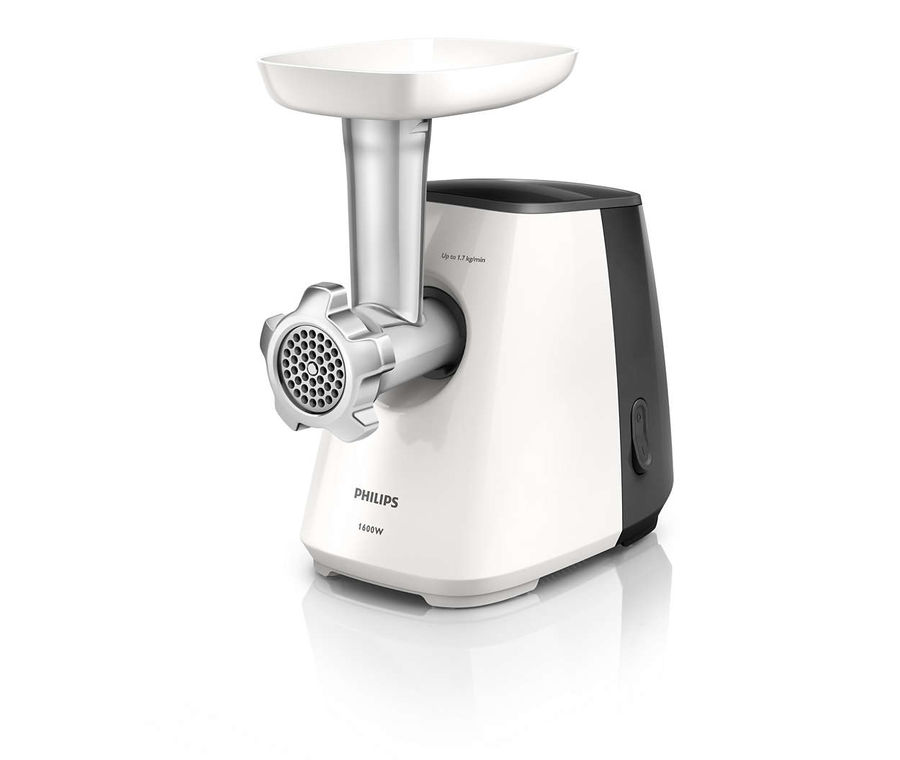 Мясорубка PHILIPS HR2713/30, белый / черный Мясорубка PHILIPS HR2713/30, белый / черныйМясорубки<br>мощность 1600Вт, производительность 1.7кг/мин; количество скоростей - 1; насадка для колбас; насадка-терка; насадка для шинковки; материал лотка - пластик; цвет - белый<br><br>Цвет: белый
