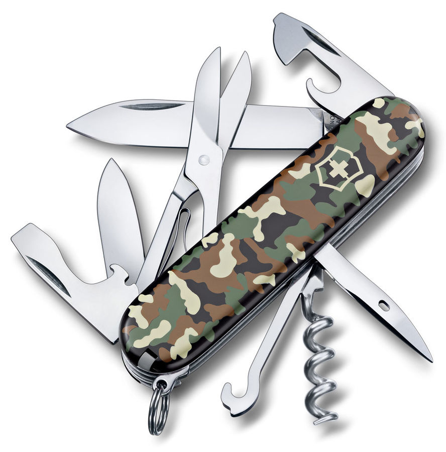 Нож перочинный Victorinox Climber (1.3703.94) 91мм 14функций камуфляж карт.коробка Нож перочинный Victorinox Climber (1.3703.94) 91мм 14функций камуфляж карт.коробкаНожи перочинные<br>количество функций: 14шт; длина лезвия: 67мм; марка стали лезвия: 1.4110<br><br>Цвет: камуфляж