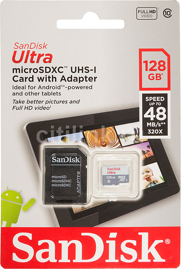 Карта памяти microSDXC UHS-I SANDISK Ultra 128 ГБ, 48 МБ/с, Class 10, SDSQUNB-128G-GN6TA, 1 шт., переходник SD Карта памяти microSDXC UHS-I SANDISK Ultra 128 ГБ, 48 МБ/с, Class 10, SDSQUNB-128G-GN6TA, 1 шт., переходник SDКарты памяти<br>скорость чтения: 48 МБ/с, классификация: Class 10, кол-во: 1, модель: SDSQUNB-128G-GN6TA<br><br>Линейка: Ultra