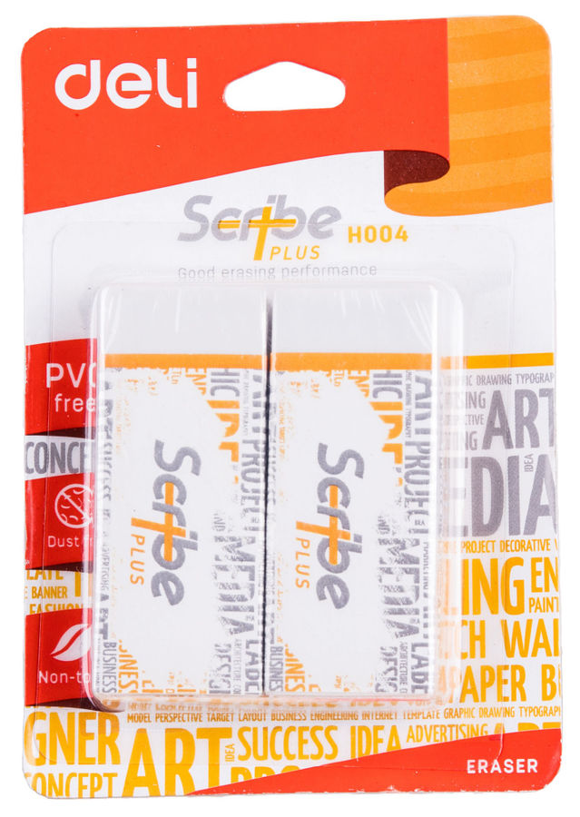 Ластик Deli EH00411 Scribe Plus 60x24x12мм белый блистер (2шт) Ластик Deli EH00411 Scribe Plus 60x24x12мм белый блистер (2шт)Ластики<br>размер: 60x24x12 мм<br><br>Линейка: Scribe Plus<br>Цвет: белый