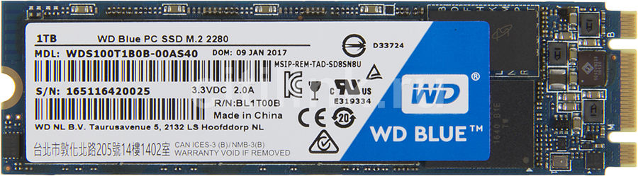 SSD накопитель WD WD Blue WDS100T1B0B 1Тб, M.2, SATA III SSD накопитель WD WD Blue WDS100T1B0B 1Тб, M.2, SATA IIIЖесткие диски SSD<br>скорость чтения, до: 545Мб/с; скорость записи, до: 525Мб/с; толщина - 2.38мм; интерфейс: SATA III; тип памяти: TLC; форм-фактор: M.2; TBW: 400 ТБ<br><br>Линейка: WD Blue