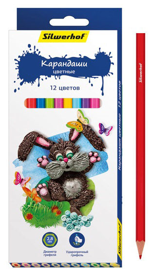 Карандаши цветные Silwerhof 134195-12 Пластилиновая коллекция шестигран. 2.8мм 12цв. коробка/европод Карандаши цветные Silwerhof 134195-12 Пластилиновая коллекция шестигран. 2.8мм 12цв. коробка/европодКарандаши цветные<br>количество цветов: 12; профиль карандаша: шестигранные; диаметр: 2.8мм<br><br>Линейка: Пластилиновая коллекция