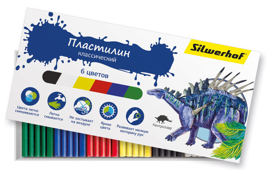 Пластилин Silwerhof 956148-06 Динозавры 6цв. 90гр. картон.кор. Пластилин Silwerhof 956148-06 Динозавры 6цв. 90гр. картон.кор.Товары для творчества<br>Динозавры, 6 цветов, картонная коробка<br>