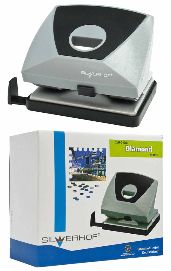 Дырокол Silwerhof DIAMOND 391004-01 макс.:20лист. пластик серый/черный отв.:2 с линейкой Дырокол Silwerhof DIAMOND 391004-01 макс.:20лист. пластик серый/черный отв.:2 с линейкойДыроколы<br>пробиваемых листов, до 20; пробиваемых отверстий, до 2; с линейкой<br><br>Цвет: серый / черный