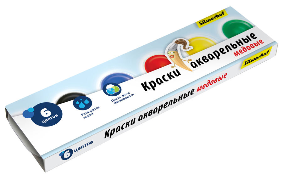 Краски акварельные Silwerhof 961126-06 Народная кол-ция медовые 6цв. без кисти картон.кор. Краски акварельные Silwerhof 961126-06 Народная кол-ция медовые 6цв. без кисти картон.кор.Рисование<br>6 цветов<br>