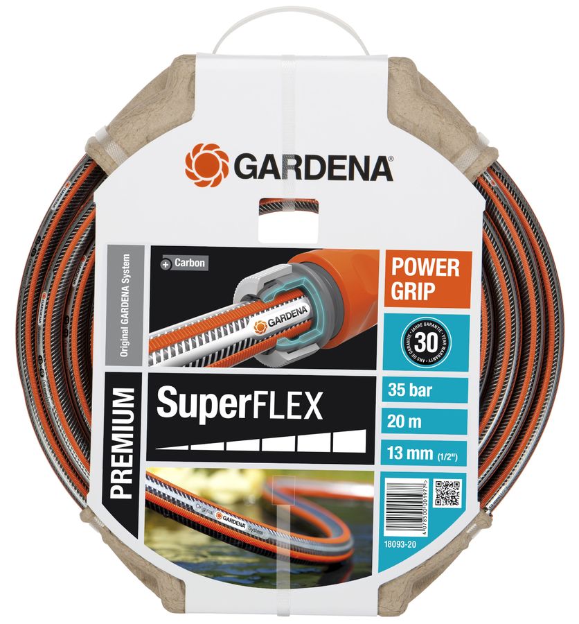 Шланг Gardena SuperFlex 1/2 20м (18093-20.000.00) Шланг Gardena SuperFlex 1/2 20м (18093-20.000.00)Поливочное оборудование<br>Шланг GARDENA SuperFLEX изготовлен из высококачественных материалов и снабжен ребристым профилем PowerGrip, которое обеспечивает идеальное соединение с коннекторами Базовой системы полива. Диаметр шланга:13мм. Давление разрыва: 35 бар<br>