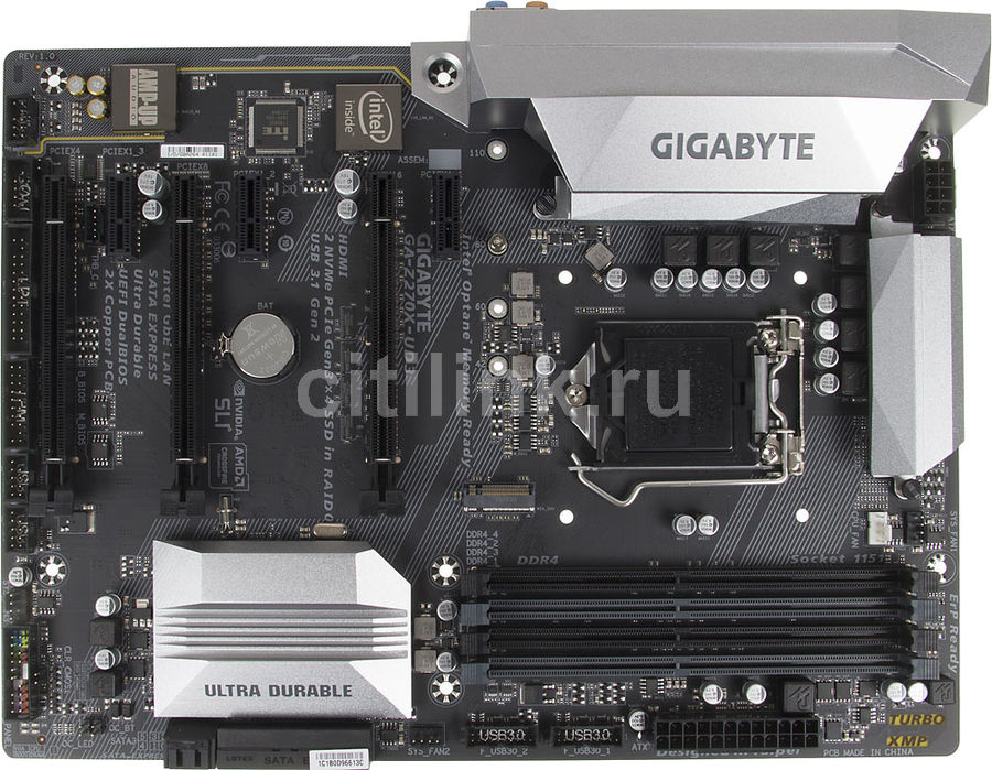 Материнская плата GIGABYTE GA-Z270X-UD3 LGA 1151, ATX, Ret Материнская плата GIGABYTE GA-Z270X-UD3 LGA 1151, ATX, RetМатеринские платы<br>гнездо процессора: LGA 1151; чипсет Intel Z270; память DDR4 - 4слота; частотой до 2400МГц; поддержка: SLI/CrossFire; SATA RAID, тип поставки: Ret; ATX<br>