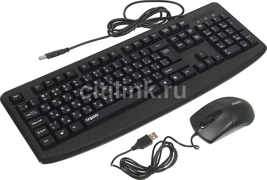 Комплект (клавиатура+мышь) RAPOO NX1720, USB, проводной, черный клавиатура rapoo n2210 черный usb
