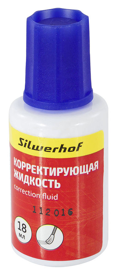 Жидкость коррект. Silwerhof 441004 на основе растворителя кисточка белый 18мл Жидкость коррект. Silwerhof 441004 на основе растворителя кисточка белый 18млШтрих-корректоры<br>тип наконечника: кисточка; тип основы: растворитель; объем флакона: 18мл<br>