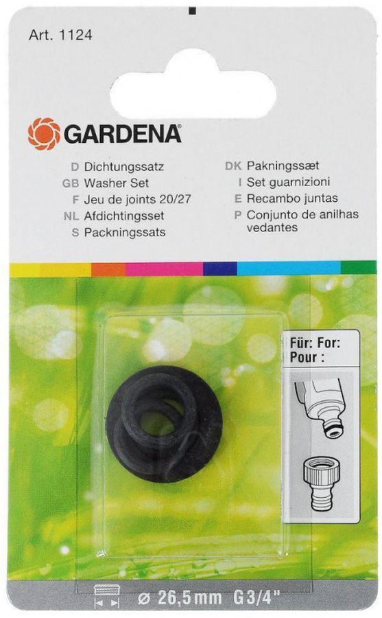 Комплект прокладок Gardena 01124-20.000.00 Комплект прокладок Gardena 01124-20.000.00Поливочное оборудование<br>В комплект прокладок GARDENA входит одна прокладка и три уплотнительных кольца. Прокладки предназначены для резьбовых штуцеров GARDENA (арт. 901-50 и арт. 2901-20). После замены прокладок штуцеры становятся полностью герметичными и не пропускают воду.<br>
