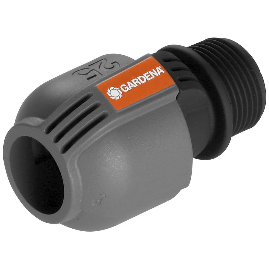 Коннектор Gardena 02763-20.000.00 Коннектор Gardena 02763-20.000.00Поливочное оборудование<br>Соединитель GARDENA 25 мм x 1-наружная резьба - как составная часть дождевательной системы GARDENA - служит для подсоединения подающей линии к клапанам для полива GARDENA (арт. 1278-20 или 1251-20).<br>