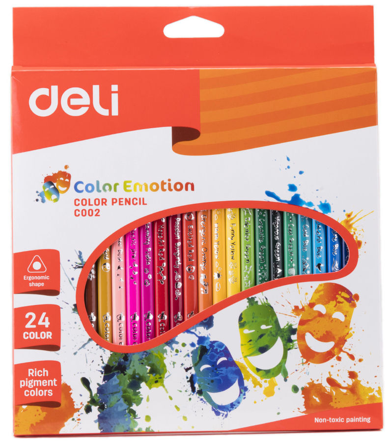 Карандаши цветные Deli Color Emotion EC00220 трехгран. липа 24цв. коробка/европод. Карандаши цветные Deli Color Emotion EC00220 трехгран. липа 24цв. коробка/европод.Карандаши цветные<br>количество цветов: 24; профиль карандаша: трехгранные; материал корпуса: липа<br>