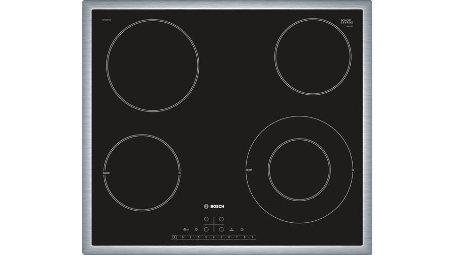 Варочная панель BOSCH PKF645FP1, Hi-Light, независимая, черный Варочная панель BOSCH PKF645FP1, Hi-Light, независимая, черныйВстраиваемые электрические панели<br>материал поверхности: стеклокерамика; электрических конфорок: 4; таймер: электронный; индикаторы остаточного тепла; блокировка от детей; цвет: черный<br><br>Цвет: черный/серебристый