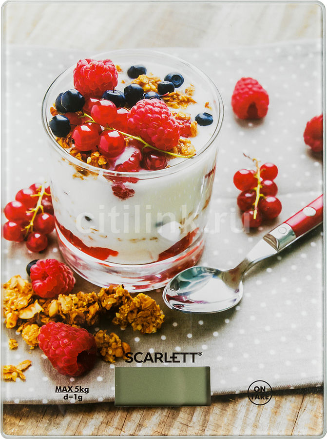 Весы кухонные SCARLETT SC-KS57P22, рисунок/ягоды Весы кухонные SCARLETT SC-KS57P22, рисунок/ягодыКухонные весы<br>электронные, максимальный вес: 5кг, материал платформы/чаши: стекло, элементы питания: 1 х CR2032 цвет: рисунок<br><br>Цвет: рисунок/ягоды